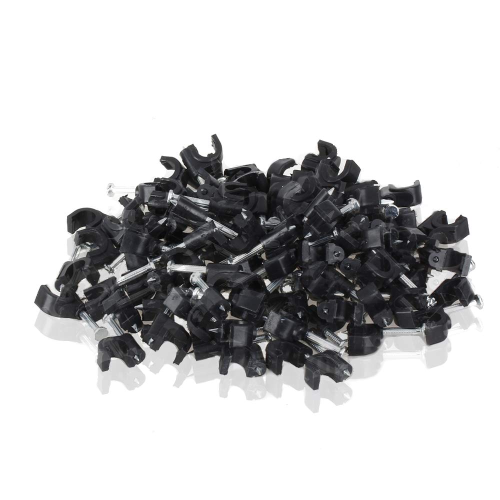 TENINYU 7 mm Nail-In Cable Clips – 200-Pack, Black