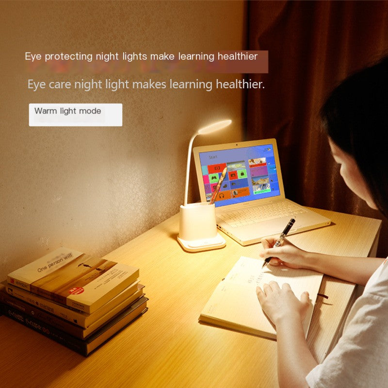LED Desk Lamp with Pencil Holder and Optional Mini Fan