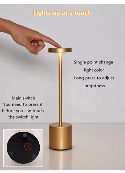 Gold USB Rechargeable LED Table Lamp