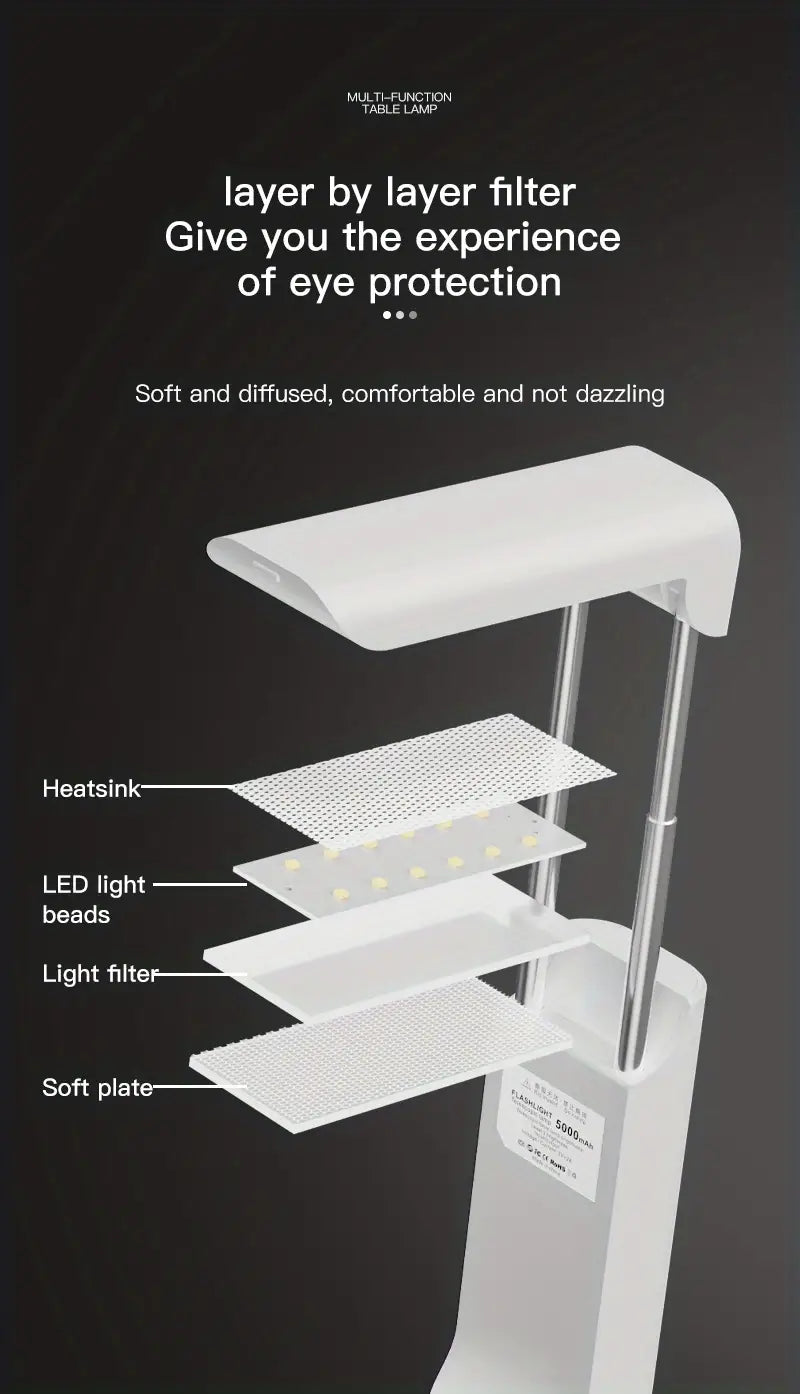 Rechargeable Reading Lamp with Power Bank and Phone Holder