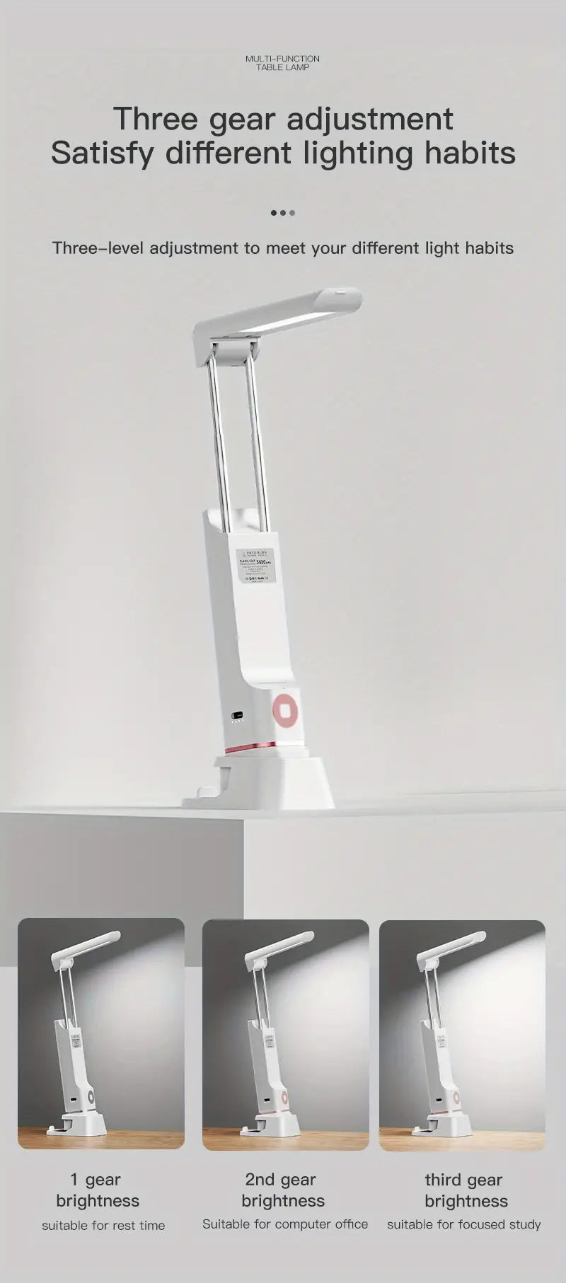 Rechargeable Reading Lamp with Power Bank and Phone Holder