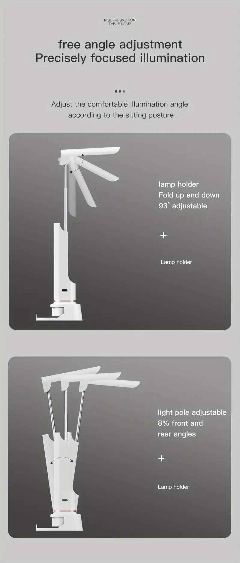 Rechargeable Reading Lamp with Power Bank and Phone Holder