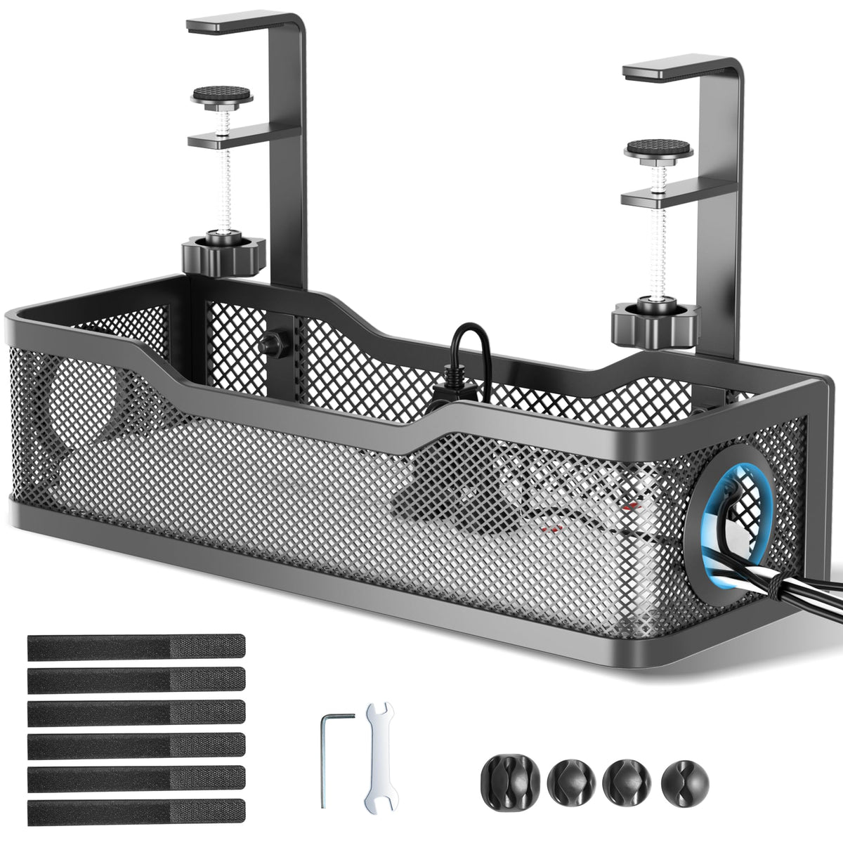 Clamp-On Under-Desk Cable Management Tray – Black