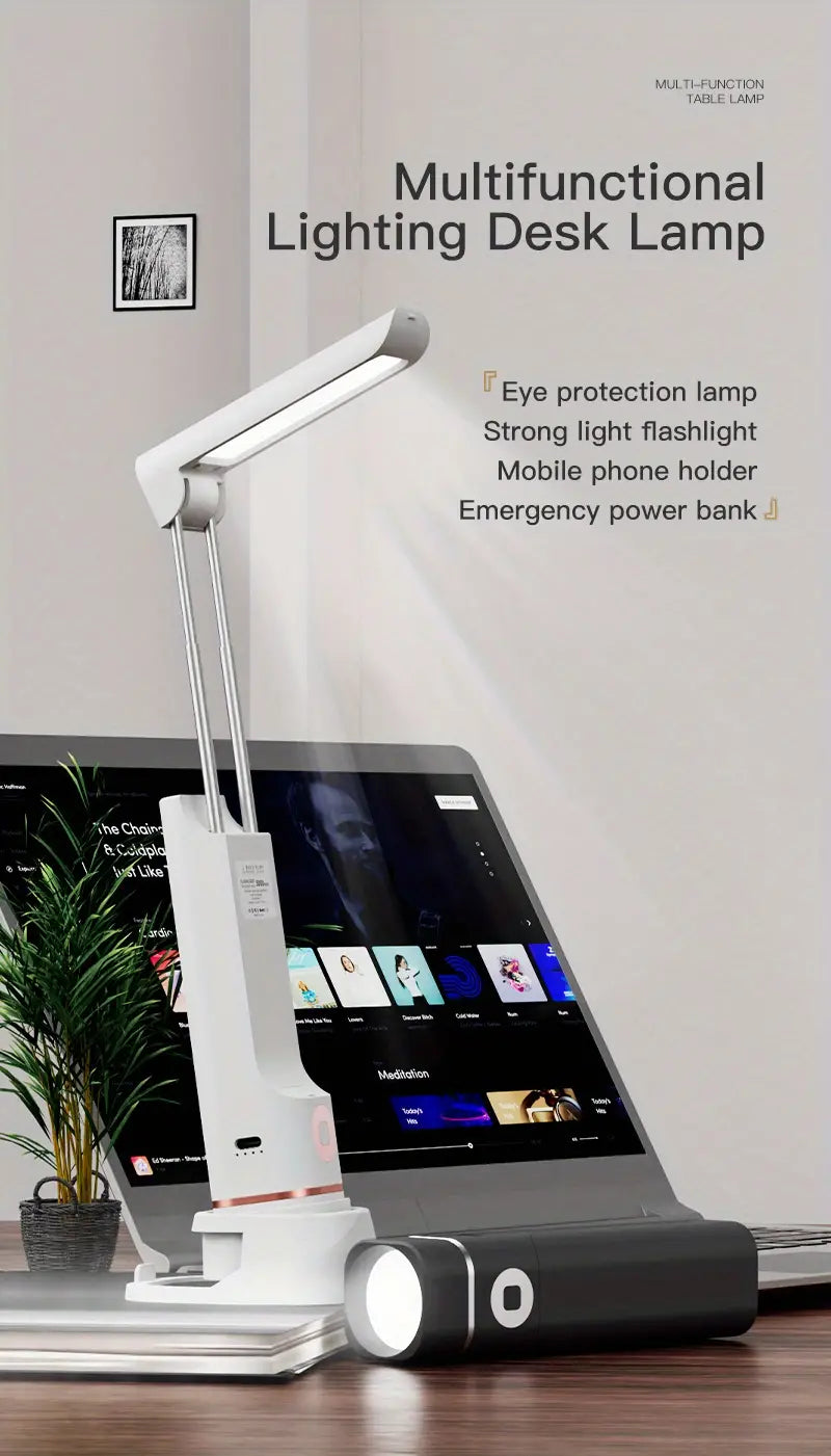 Rechargeable Reading Lamp with Power Bank and Phone Holder